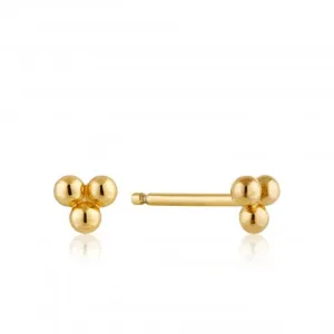 Silver Shiny Gold Plated Modern Triple Ball Stud Earrings E002-01G