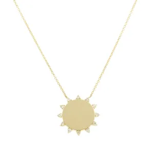 Solid Gold Disc Necklace with Diamond