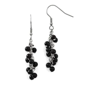 Stainless Steel Black Agate Hook Dangle Earrings
