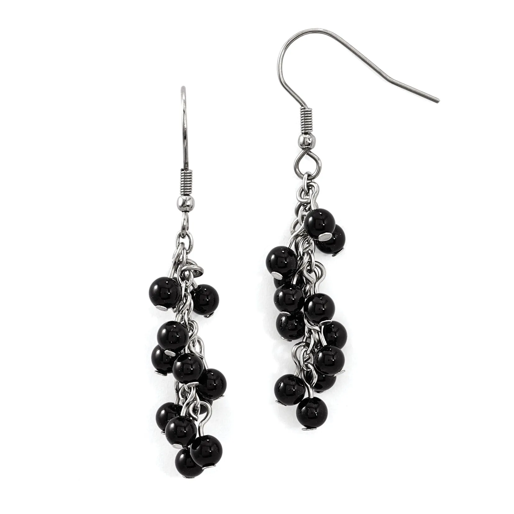 Stainless Steel Black Agate Hook Dangle Earrings
