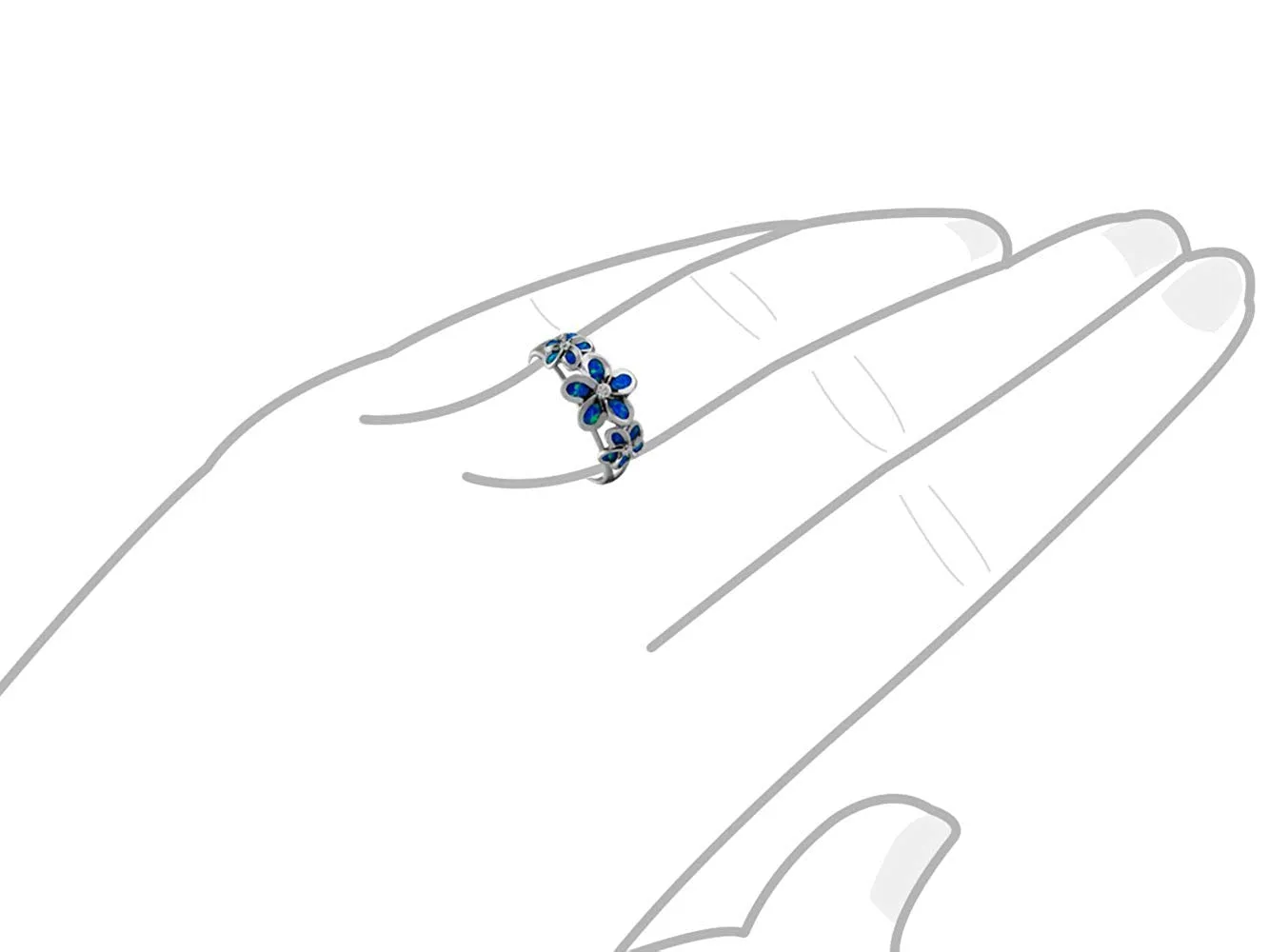 Sterling Silver Synthetic Opal Three Plumeria Ring Size 10