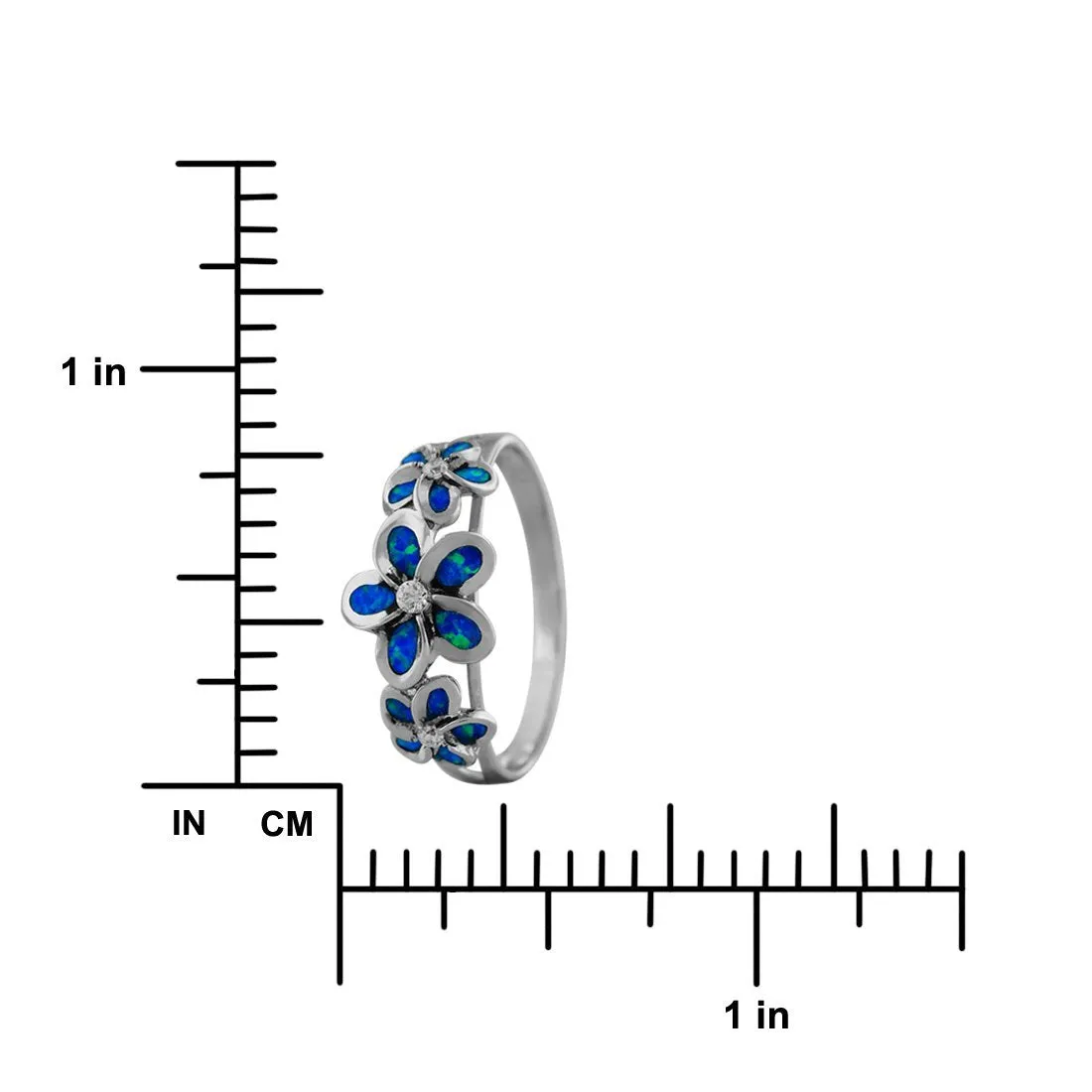 Sterling Silver Synthetic Opal Three Plumeria Ring Size 10