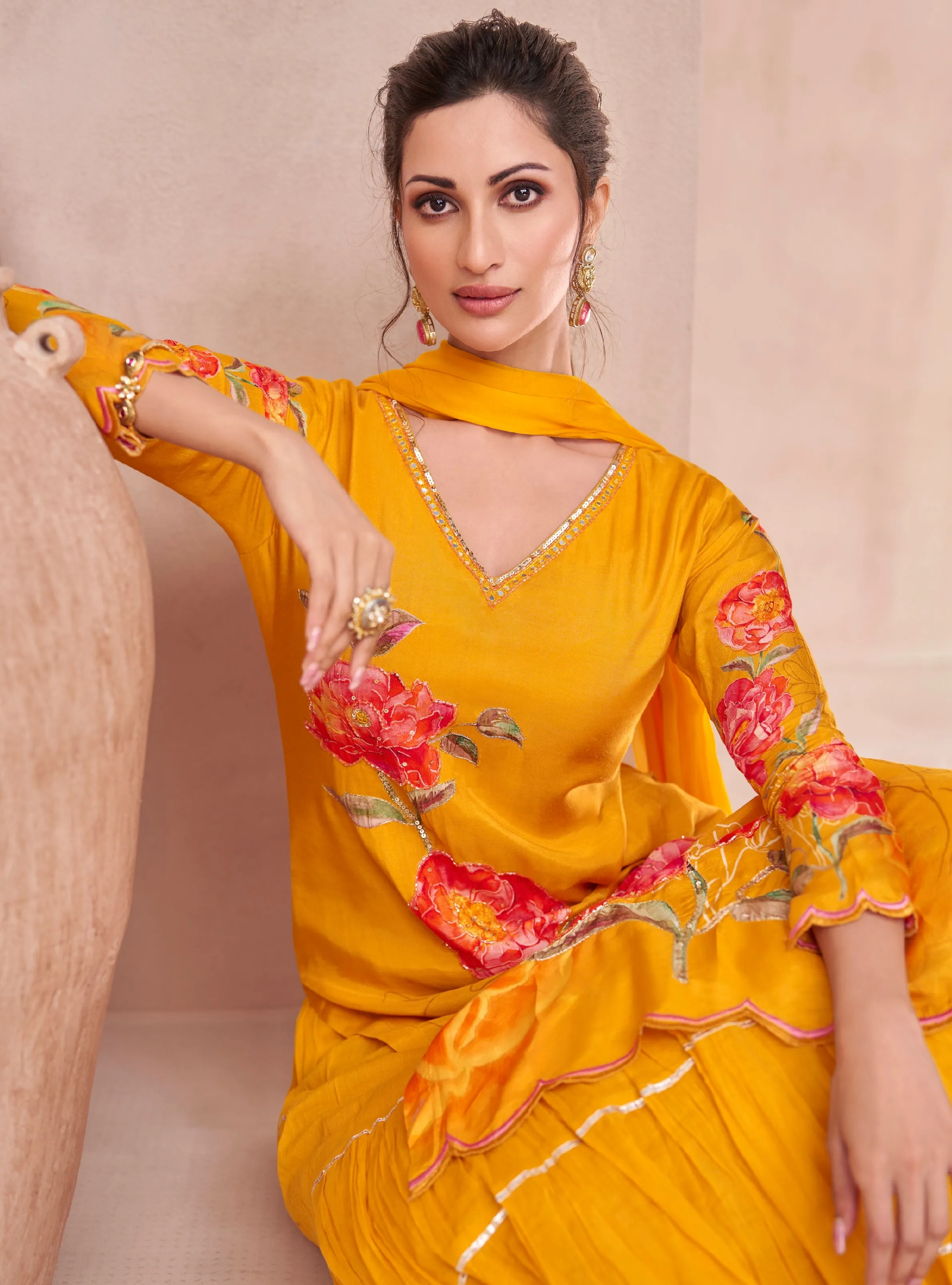 Stunning Yellow Muslin Anarkali with Hand Embellished Work