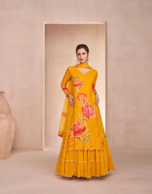 Stunning Yellow Muslin Anarkali with Hand Embellished Work