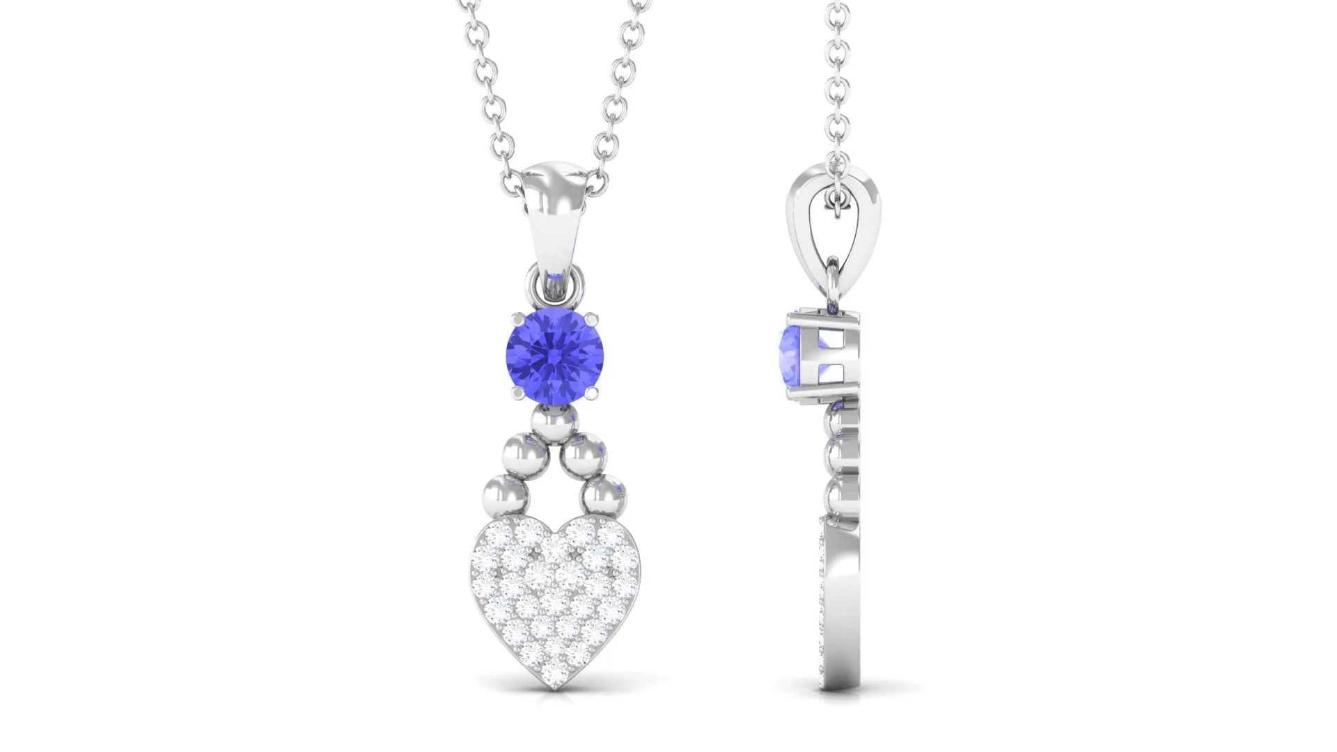 Tanzanite and Diamond Heart Drop Pendant with Beaded Detailing