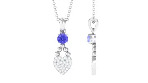 Tanzanite and Diamond Heart Drop Pendant with Beaded Detailing