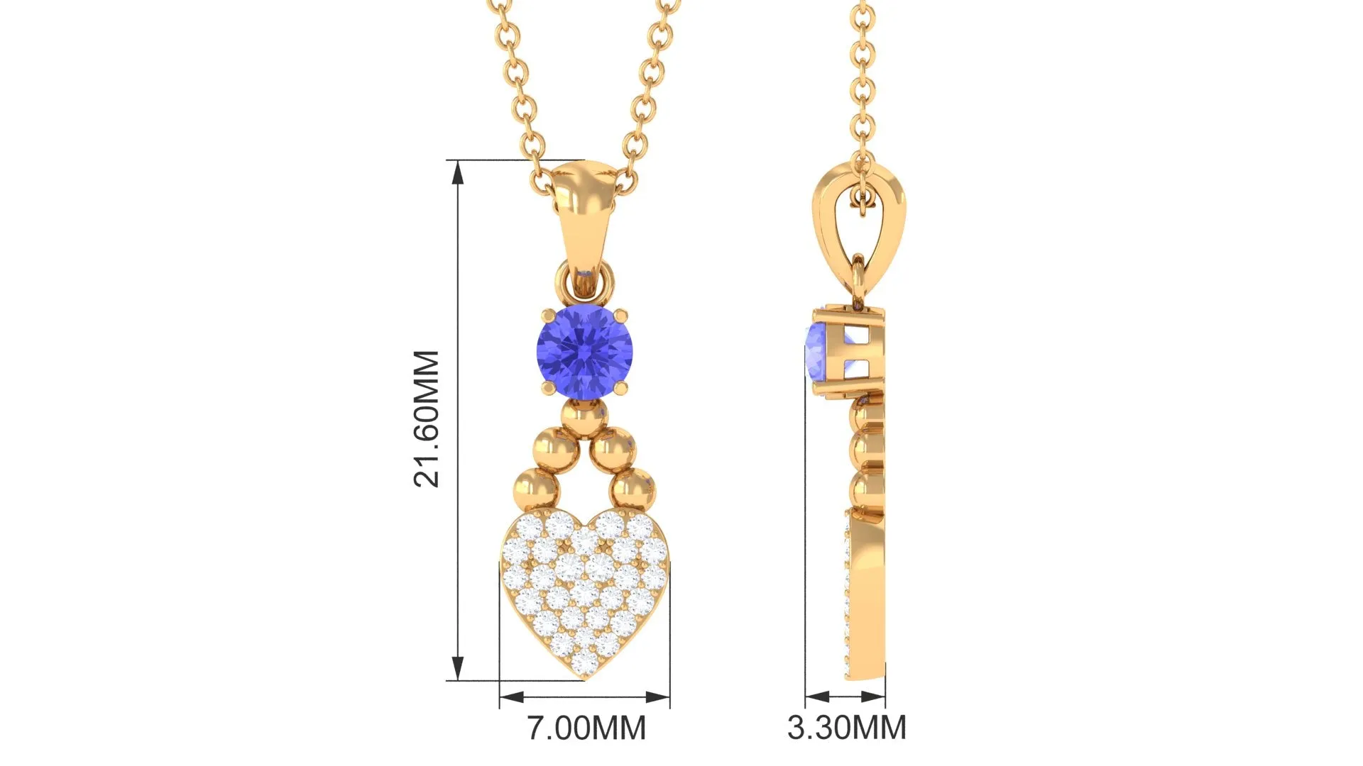 Tanzanite and Diamond Heart Drop Pendant with Beaded Detailing