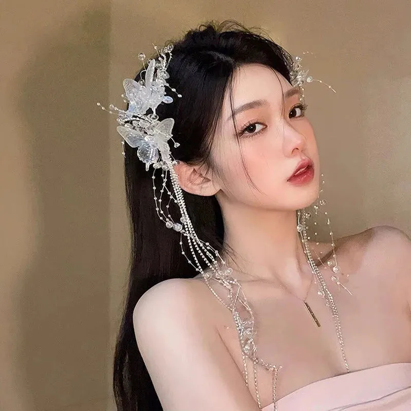 TAVIMART  -  Colorful Crystal Beads Tassel Butterfly Hairpin Hairband The Mermaid Princess Hair Accessories Headpiece for Women