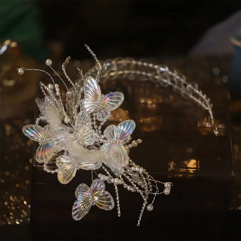 TAVIMART  -  Colorful Crystal Beads Tassel Butterfly Hairpin Hairband The Mermaid Princess Hair Accessories Headpiece for Women