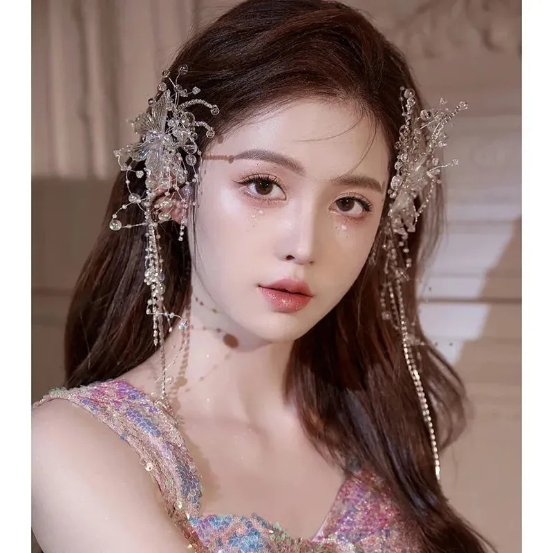 TAVIMART  -  Colorful Crystal Beads Tassel Butterfly Hairpin Hairband The Mermaid Princess Hair Accessories Headpiece for Women