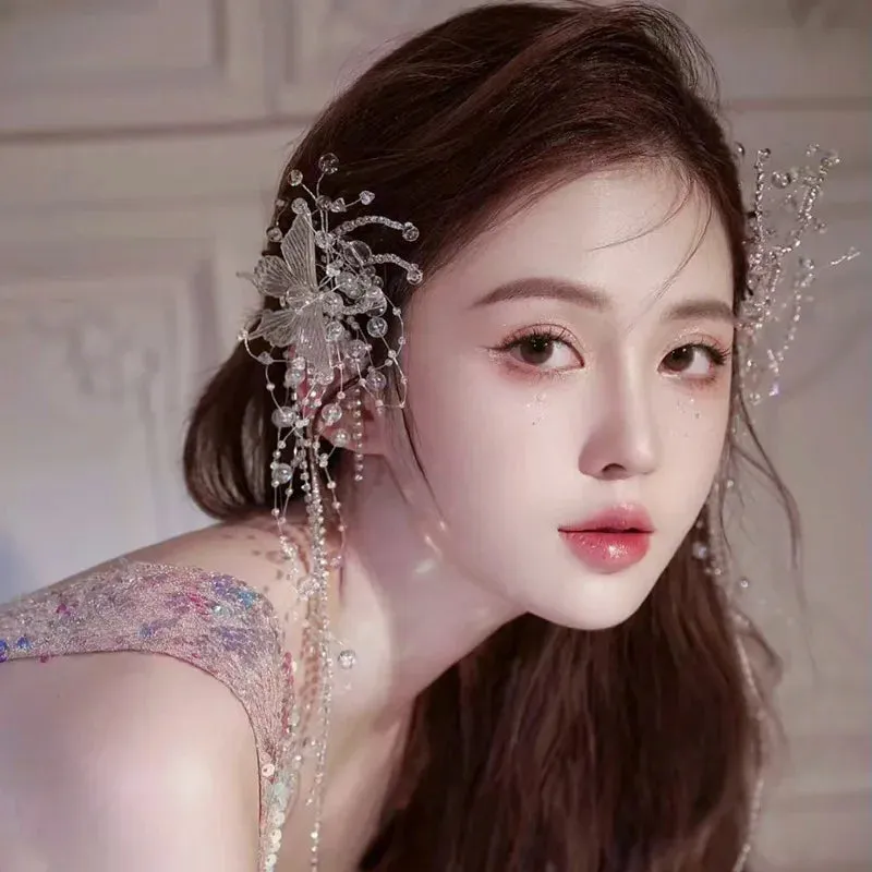 TAVIMART  -  Colorful Crystal Beads Tassel Butterfly Hairpin Hairband The Mermaid Princess Hair Accessories Headpiece for Women