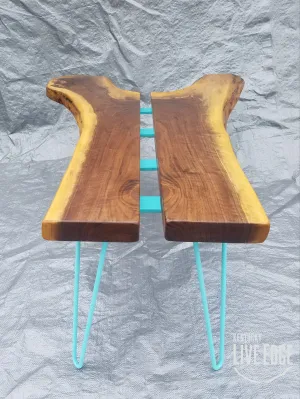 Teal Coffee Table- Live Edge- Turquoise- Mid Century- Organic- Modern- Rustic- Reclaimed- Furniture- Handmade- Living Room- Unique- Large