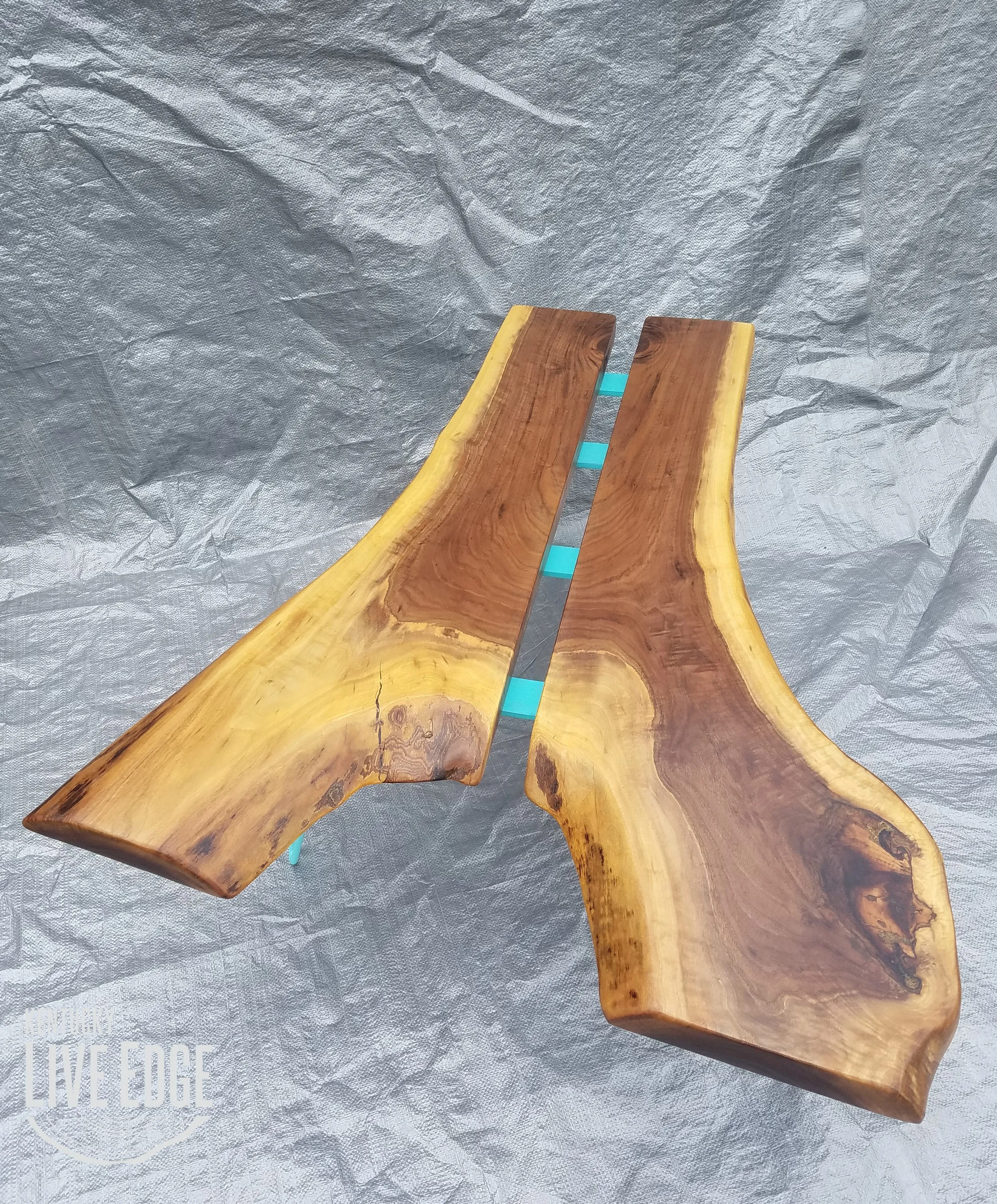 Teal Coffee Table- Live Edge- Turquoise- Mid Century- Organic- Modern- Rustic- Reclaimed- Furniture- Handmade- Living Room- Unique- Large