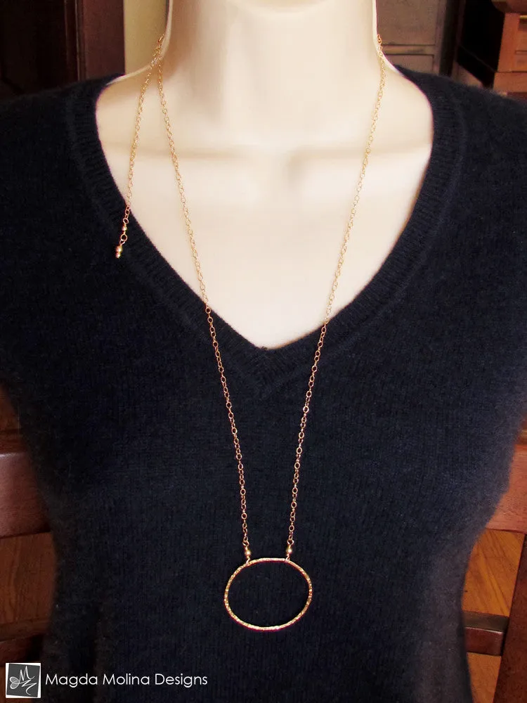The Long, Simple & Elegant Hammered Gold Ring Necklace
