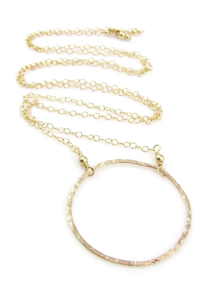 The Long, Simple & Elegant Hammered Gold Ring Necklace