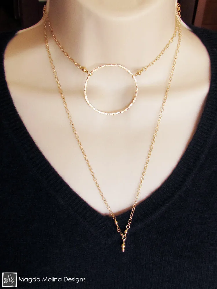 The Long, Simple & Elegant Hammered Gold Ring Necklace