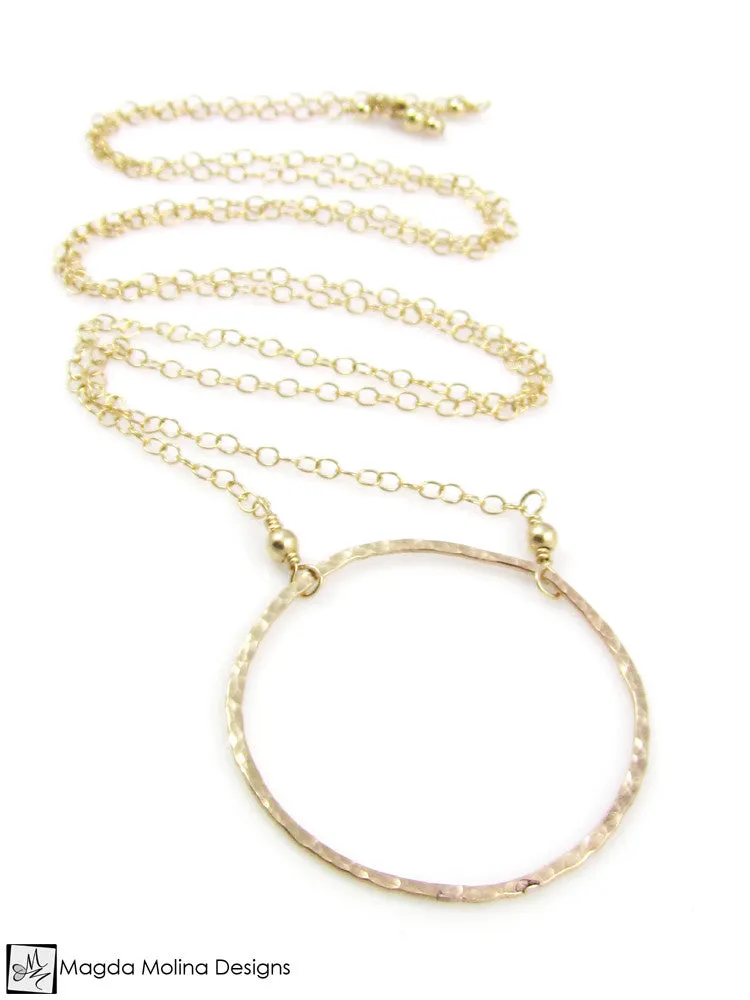 The Long, Simple & Elegant Hammered Gold Ring Necklace