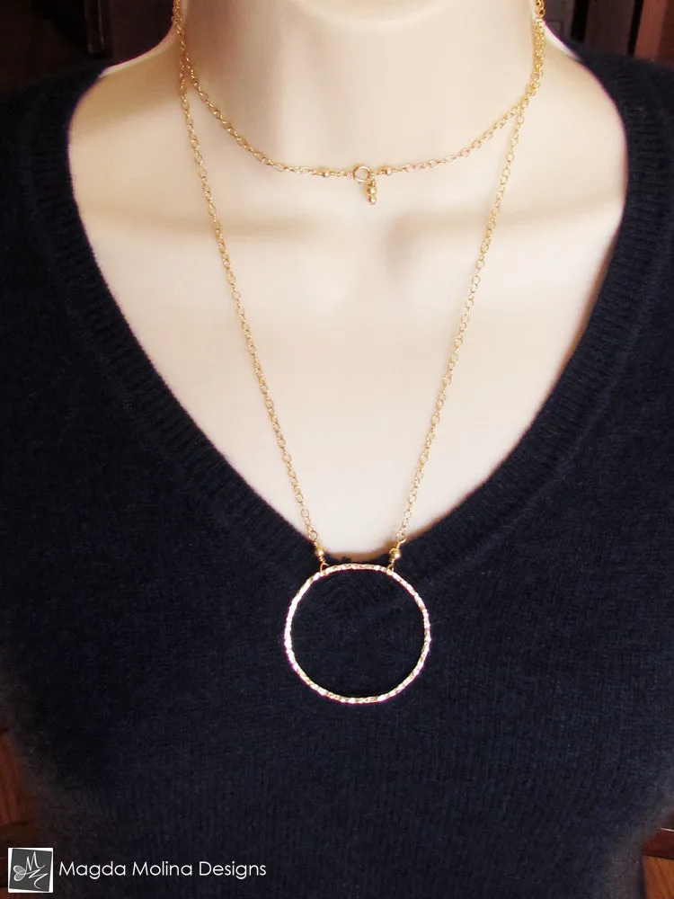 The Long, Simple & Elegant Hammered Gold Ring Necklace