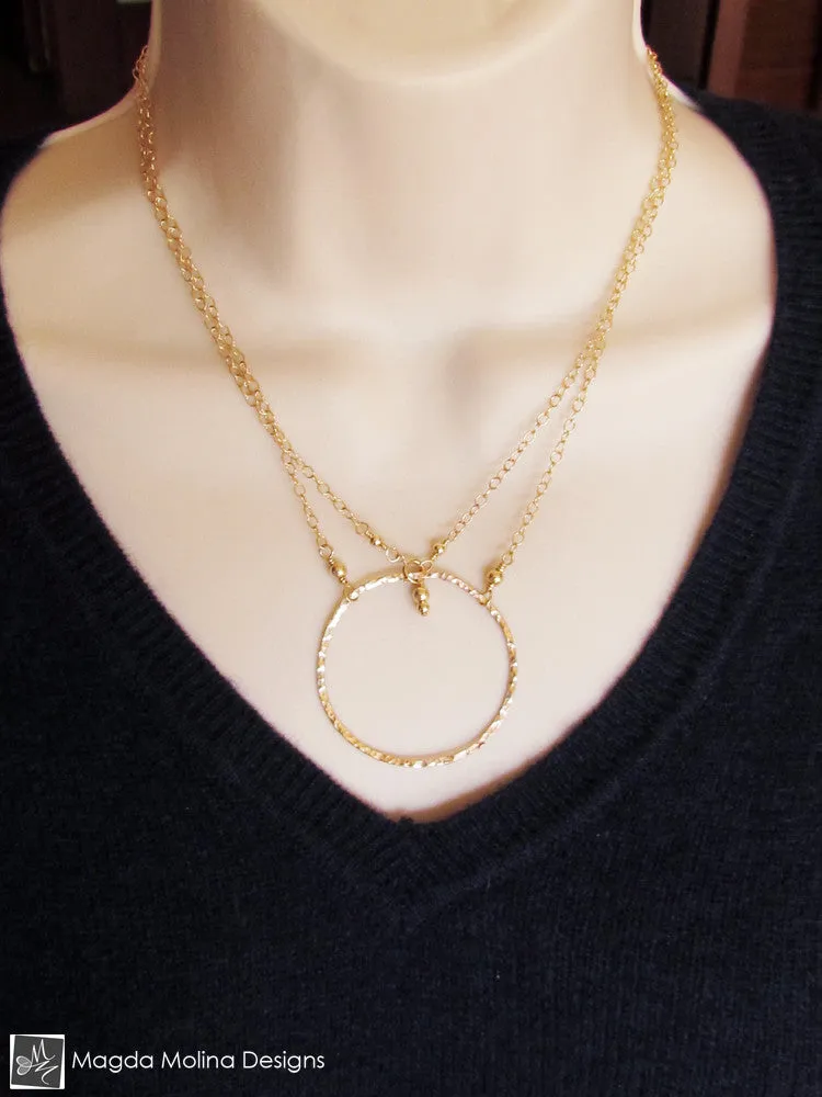 The Long, Simple & Elegant Hammered Gold Ring Necklace