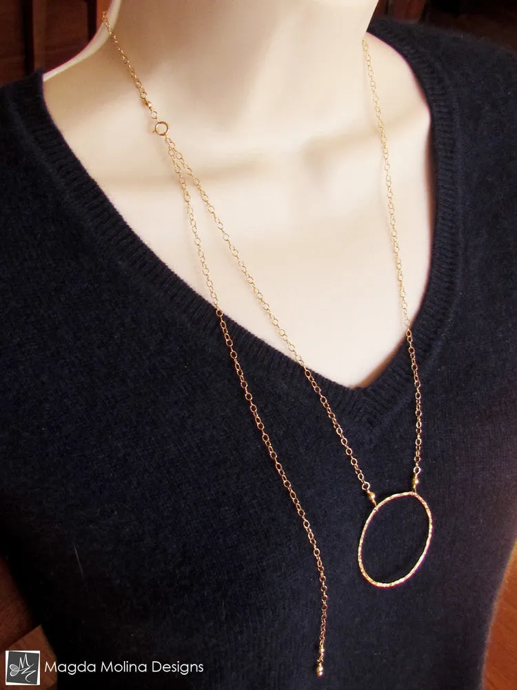 The Long, Simple & Elegant Hammered Gold Ring Necklace