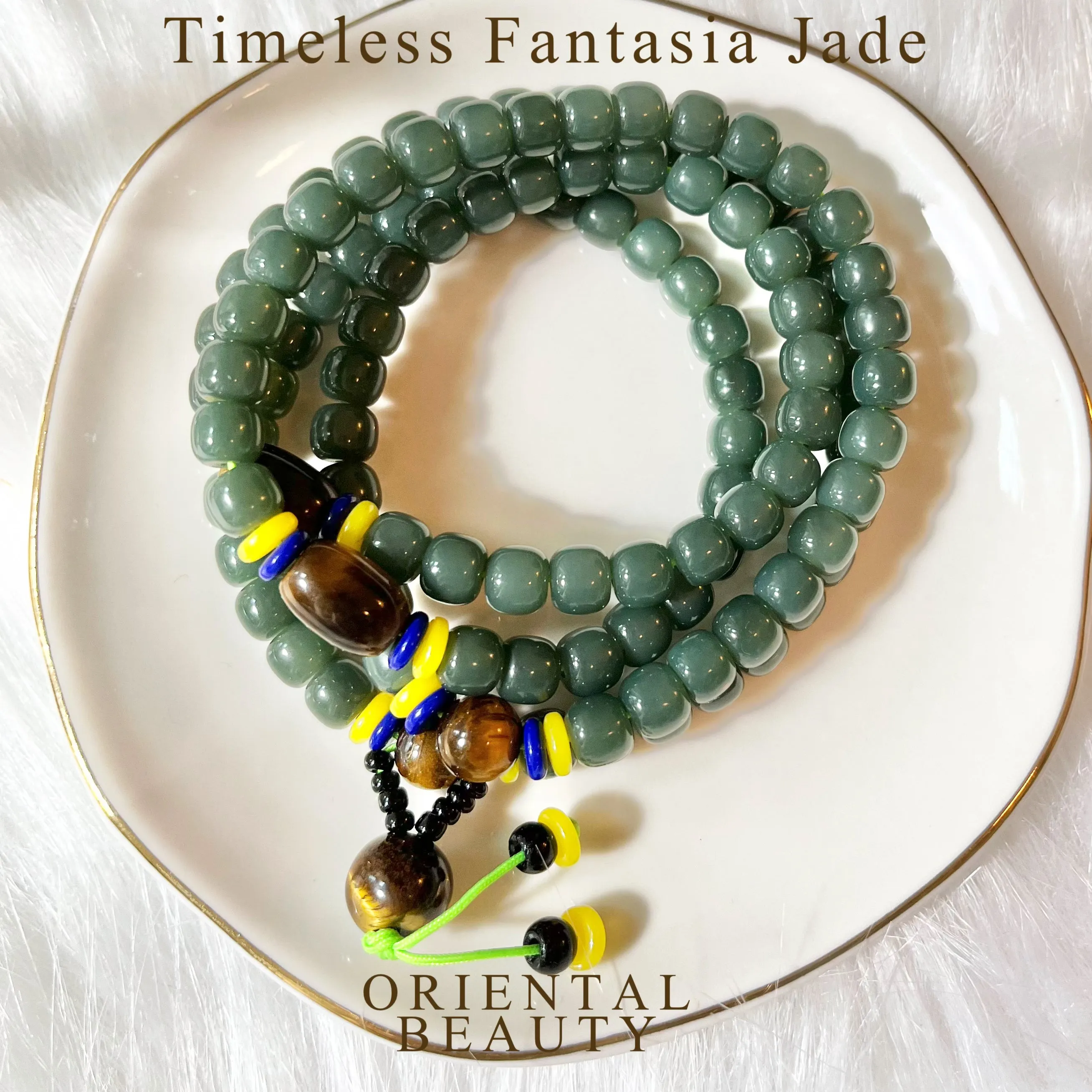 Top tier quality Certified 28 inches Premium genuine Siberian nephrite Necklace Porcelain-Blue  6.6 mm 108 barrel Beads