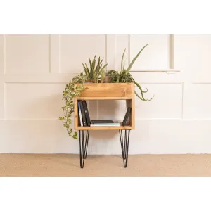 TULASI: Reclaimed Handmade Wood Indoor Planter and Storage Unit with Hairpin Legs