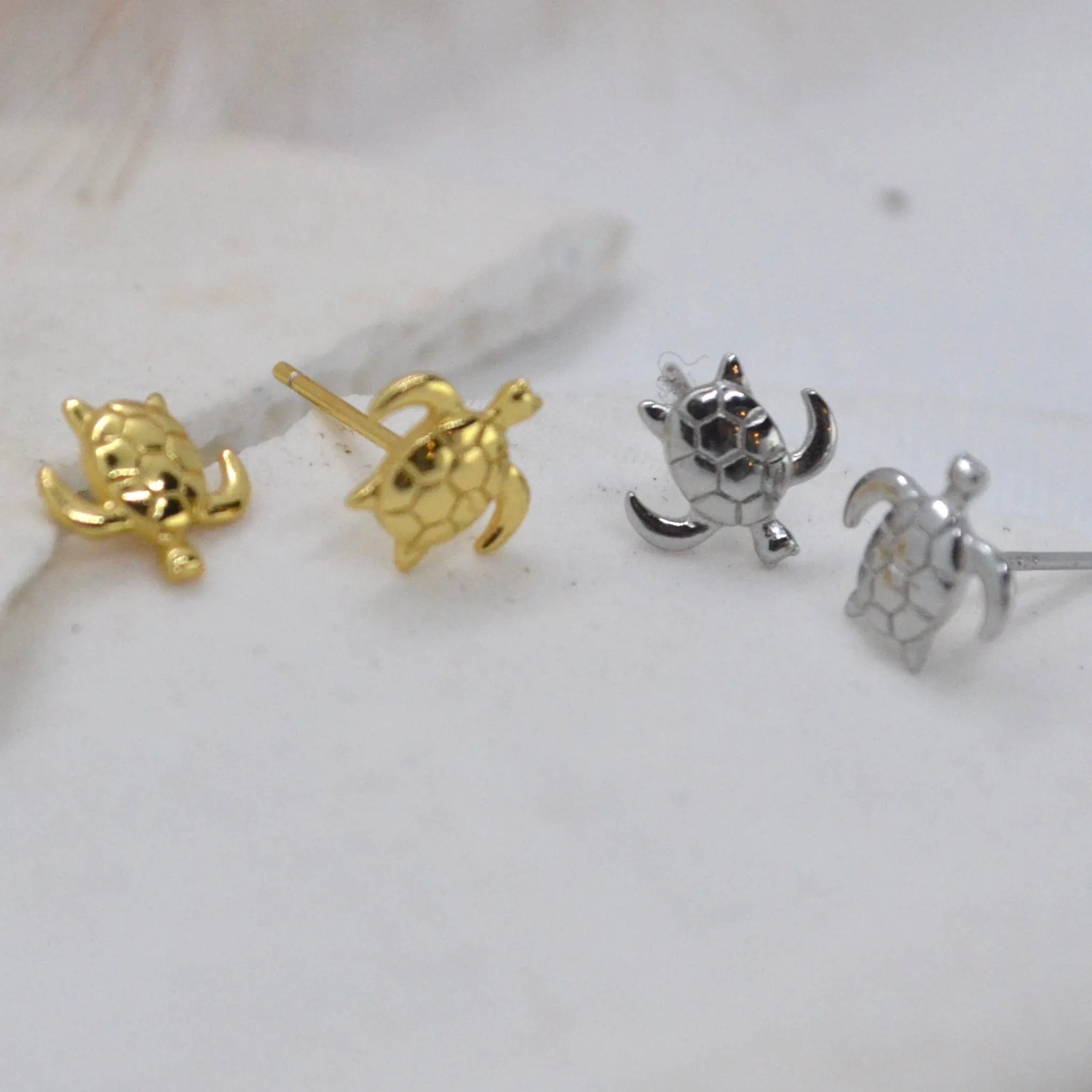 Turtle Studs Earrings| Sterling Silver and Gold