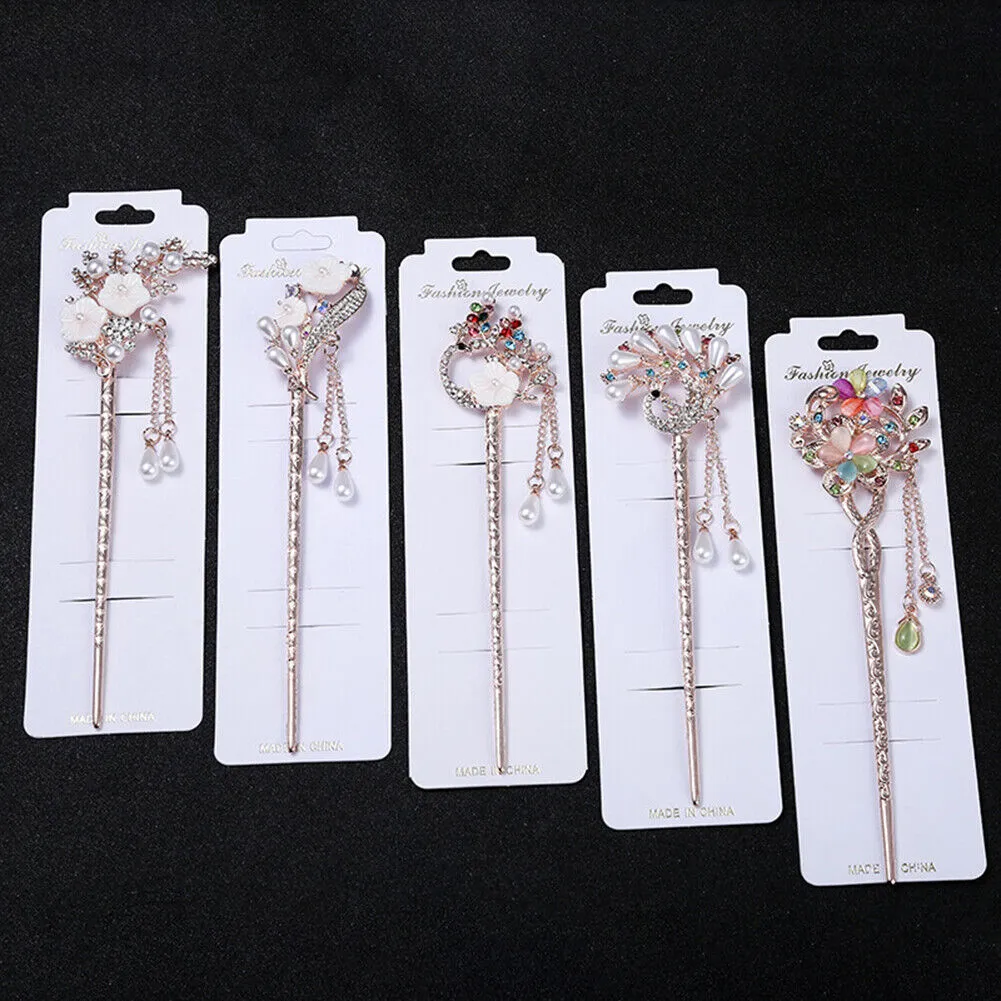 US Vintage Chinese Style Rhinestone Hair Chopsticks Stick Hairpin Chignon Pin