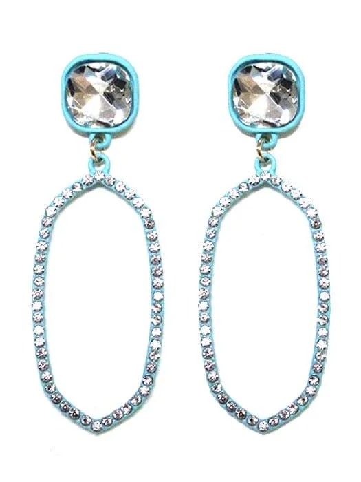 VE2888 Iridescent Post Rhinestone Oval Dangle Earrings