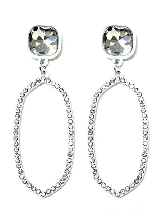 VE2888 Iridescent Post Rhinestone Oval Dangle Earrings