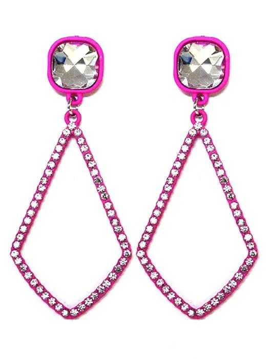 VE2891 Iridescent Post Rhinestone Kite Earrings