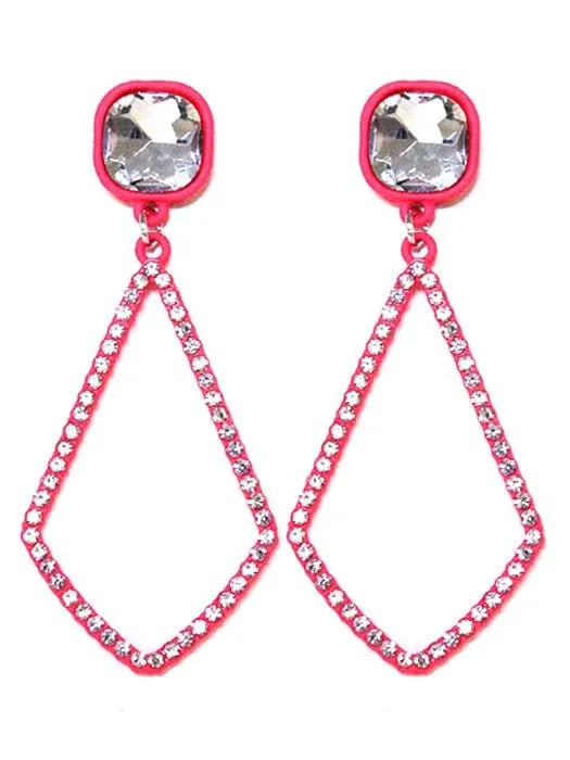 VE2891 Iridescent Post Rhinestone Kite Earrings