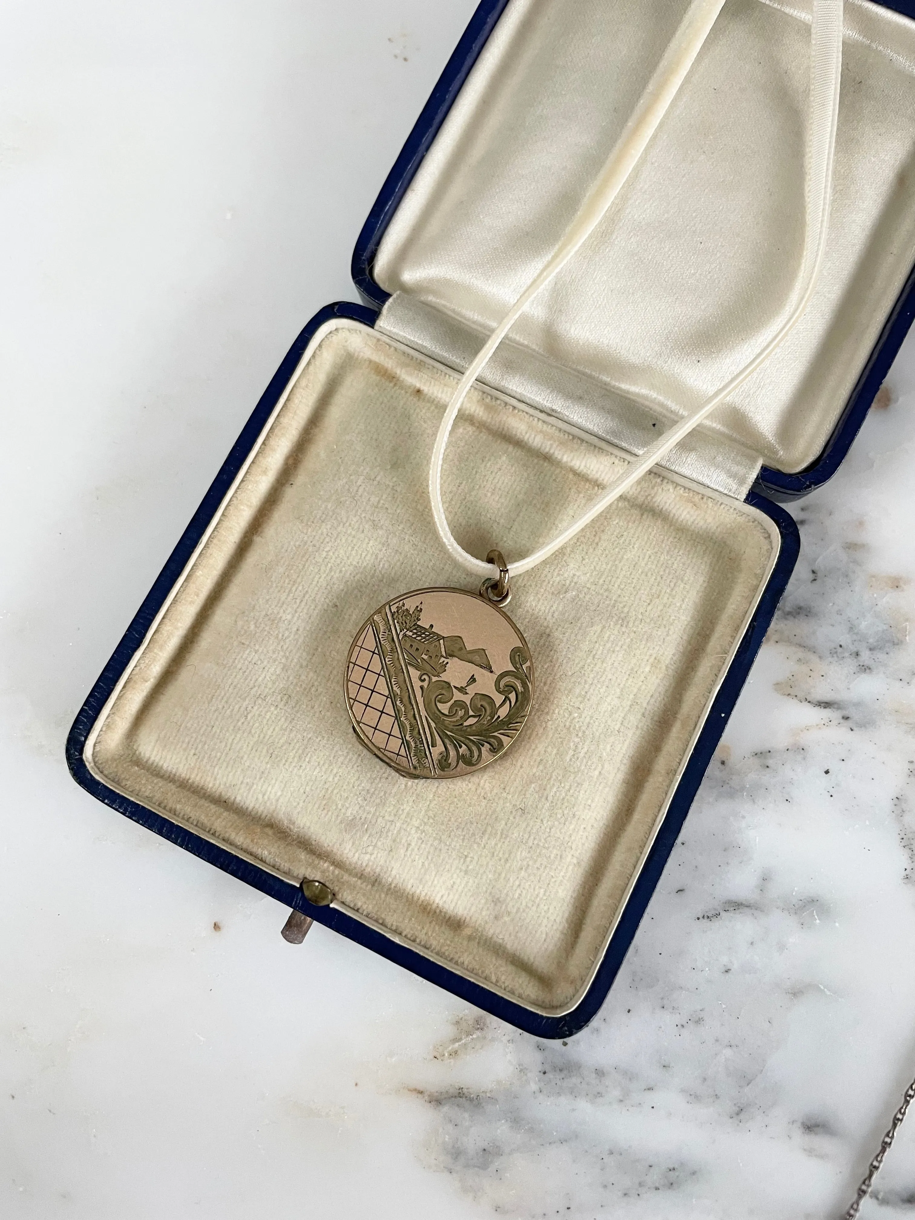 Victorian Engraved Village Locket Necklace