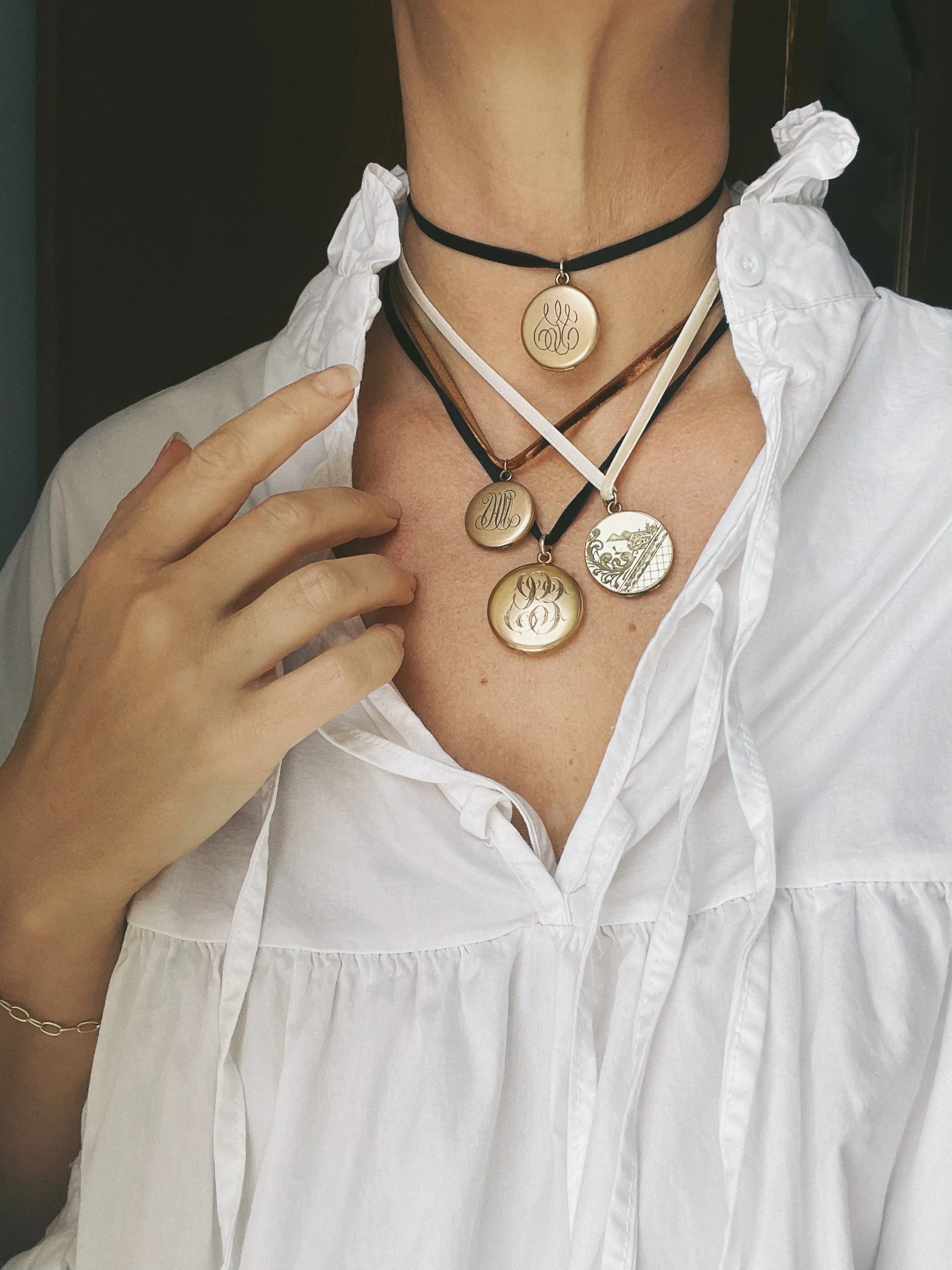 Victorian Engraved Village Locket Necklace