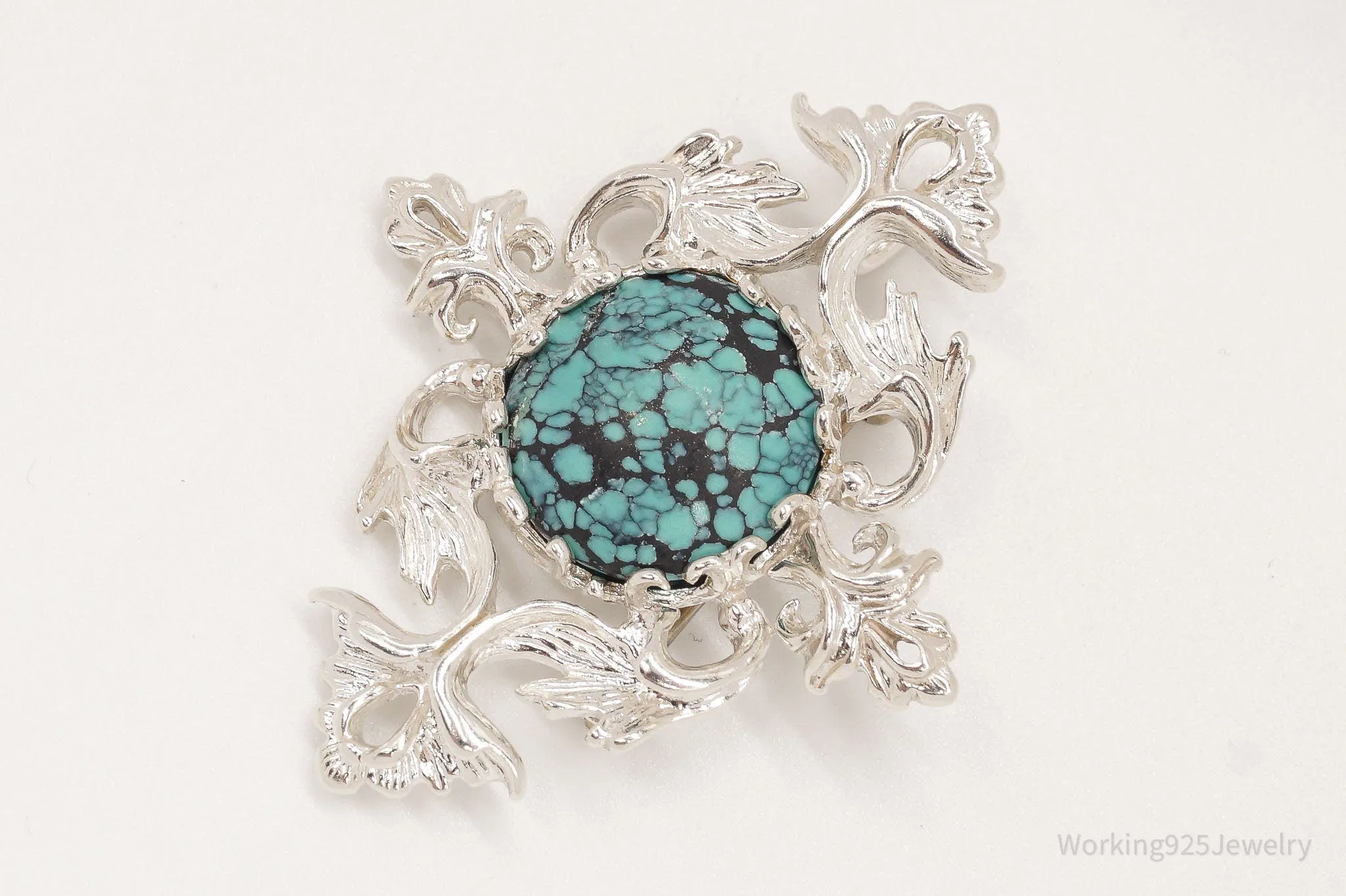 Vintage 1960s Turquoise Sterling Silver Pendant Pin