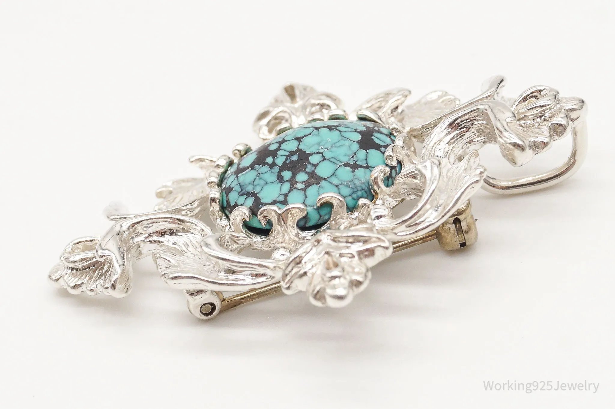 Vintage 1960s Turquoise Sterling Silver Pendant Pin