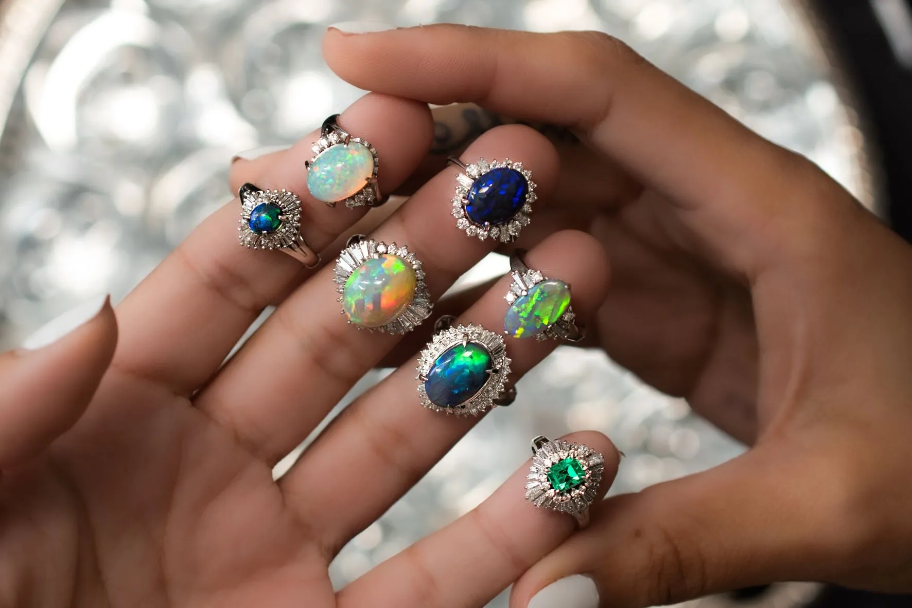 Vintage Platinum Opal and Diamond Ring