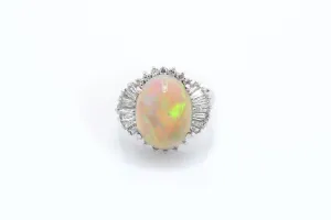 Vintage Platinum Opal and Diamond Ring