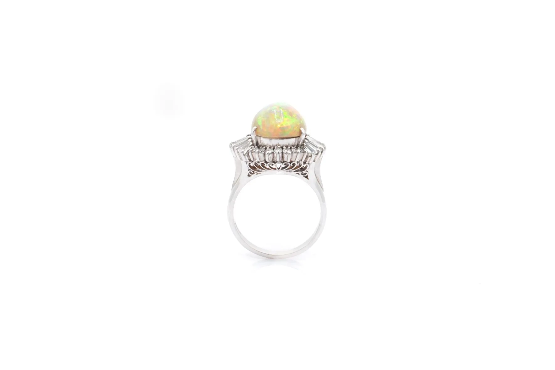 Vintage Platinum Opal and Diamond Ring