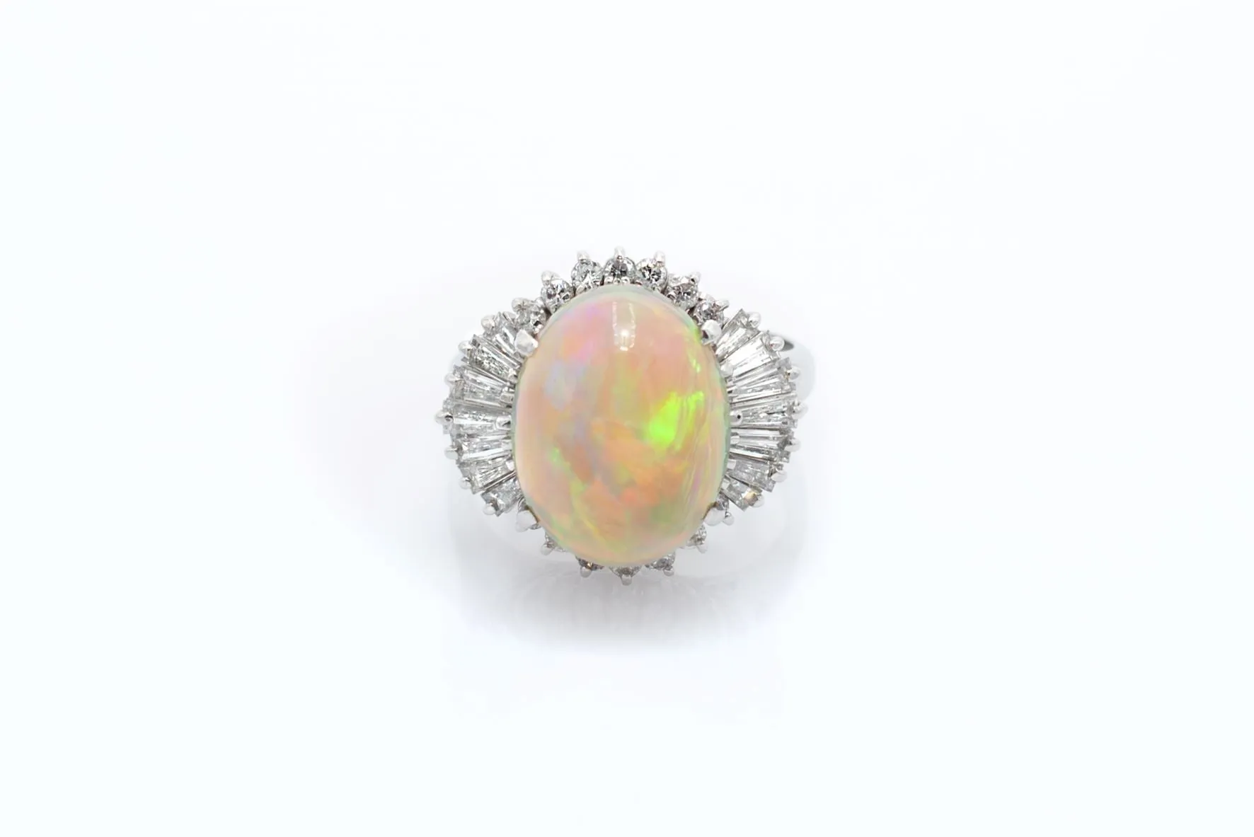 Vintage Platinum Opal and Diamond Ring