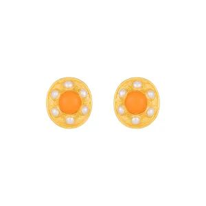 Vivienne Earrings Orange Coral & Pearls