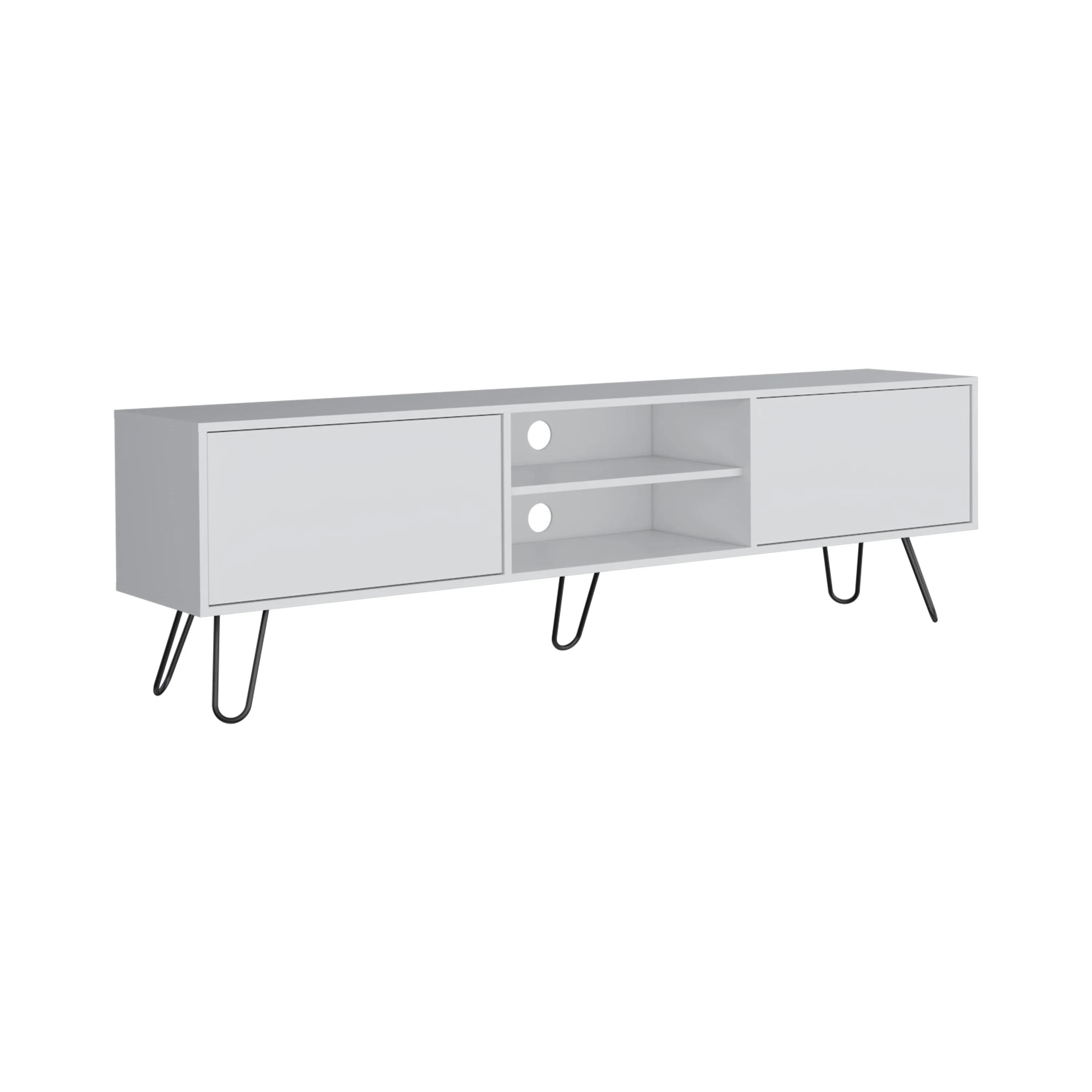 Waco TV Rack, Hairpin Stand with Spacious Storage and Cable Management Holes, White