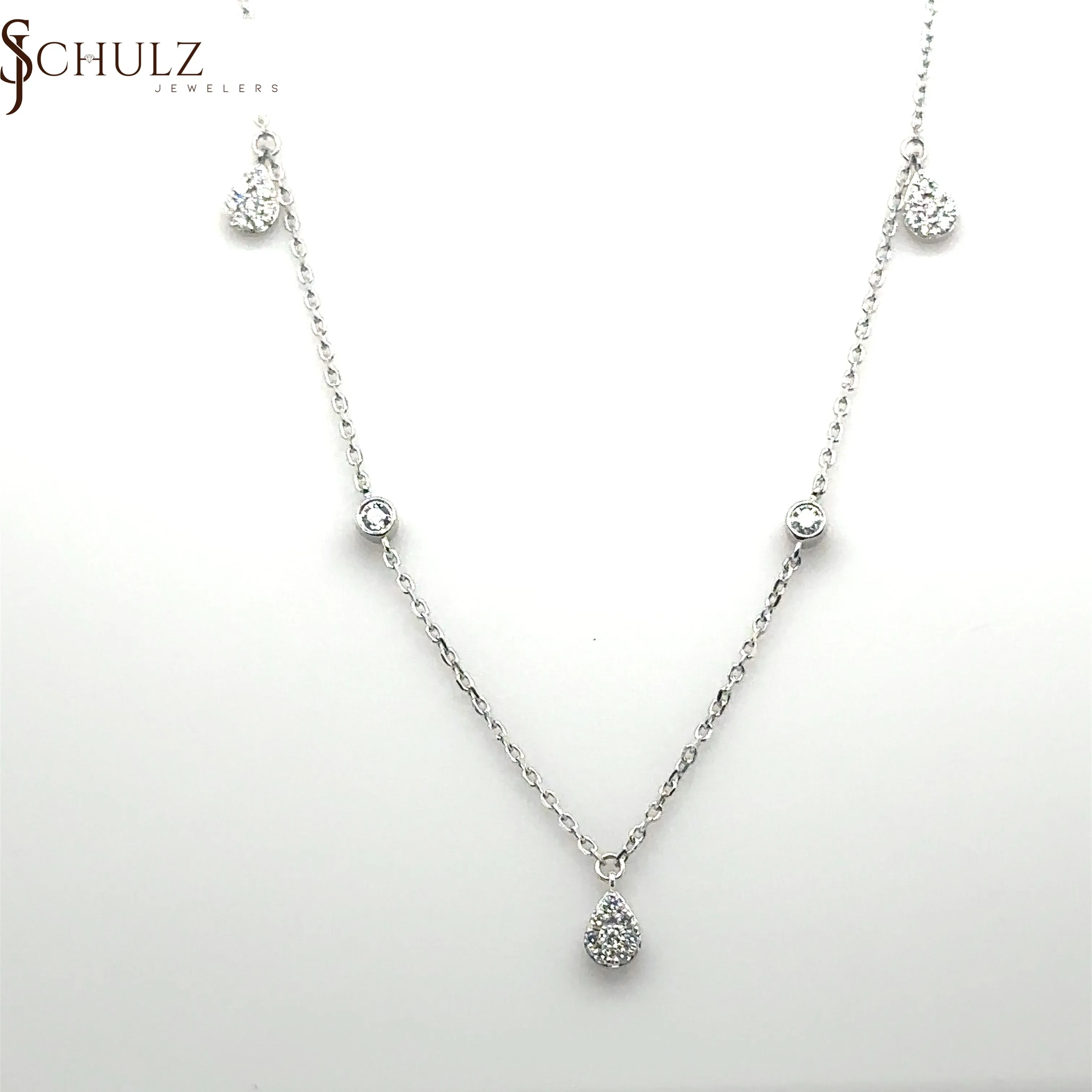 White Gold Diamond Station Drop Necklace