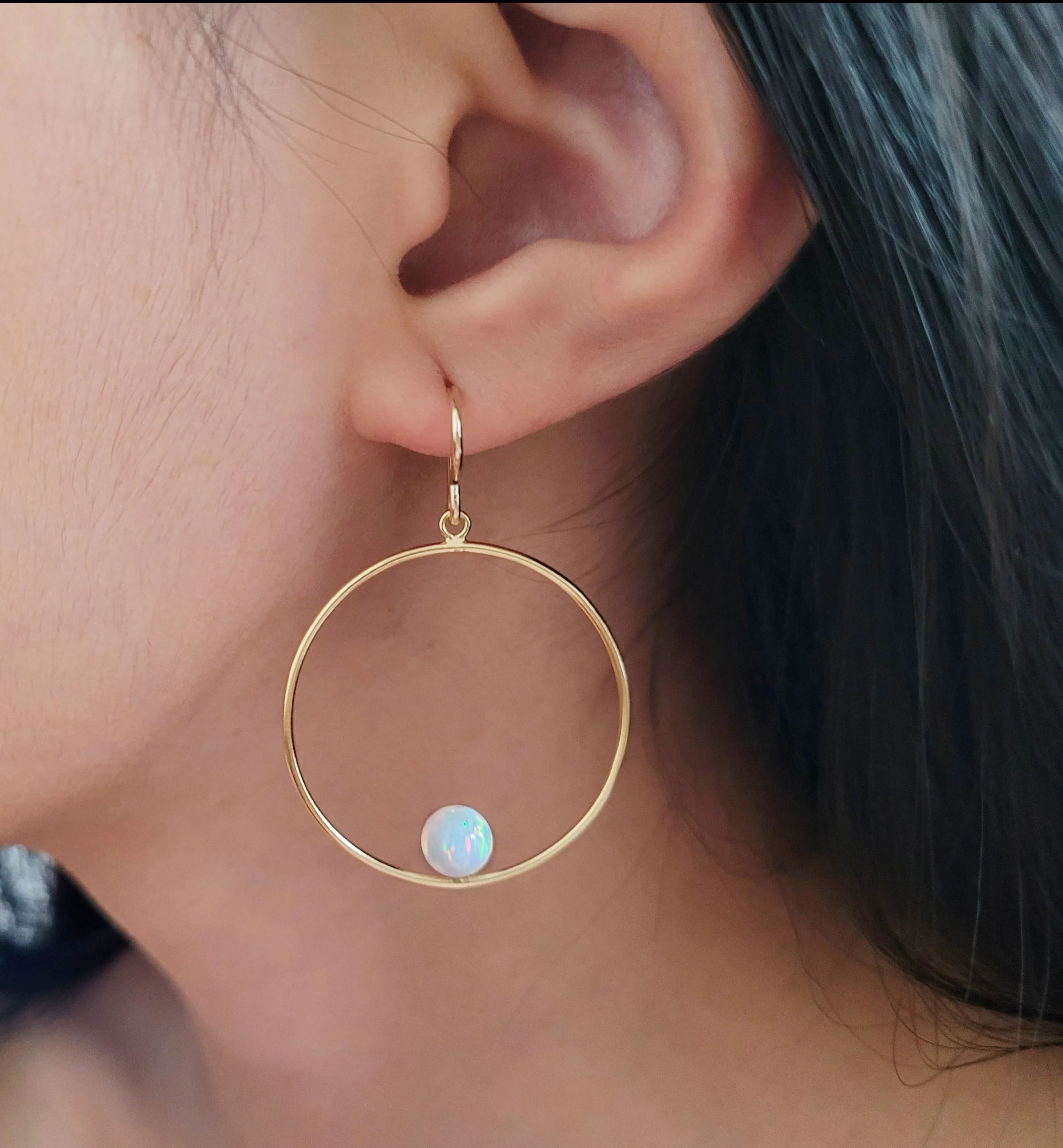 White Opal Hoop Earrings, 1" Hoop Earrings