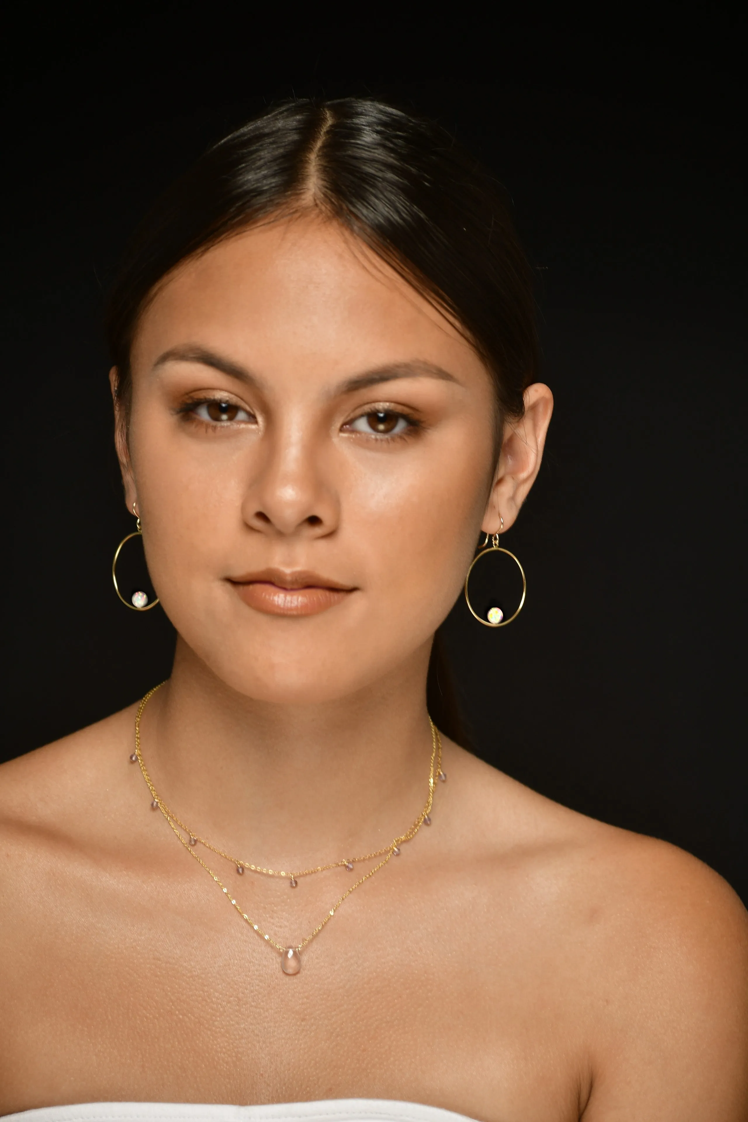 White Opal Hoop Earrings, 1" Hoop Earrings