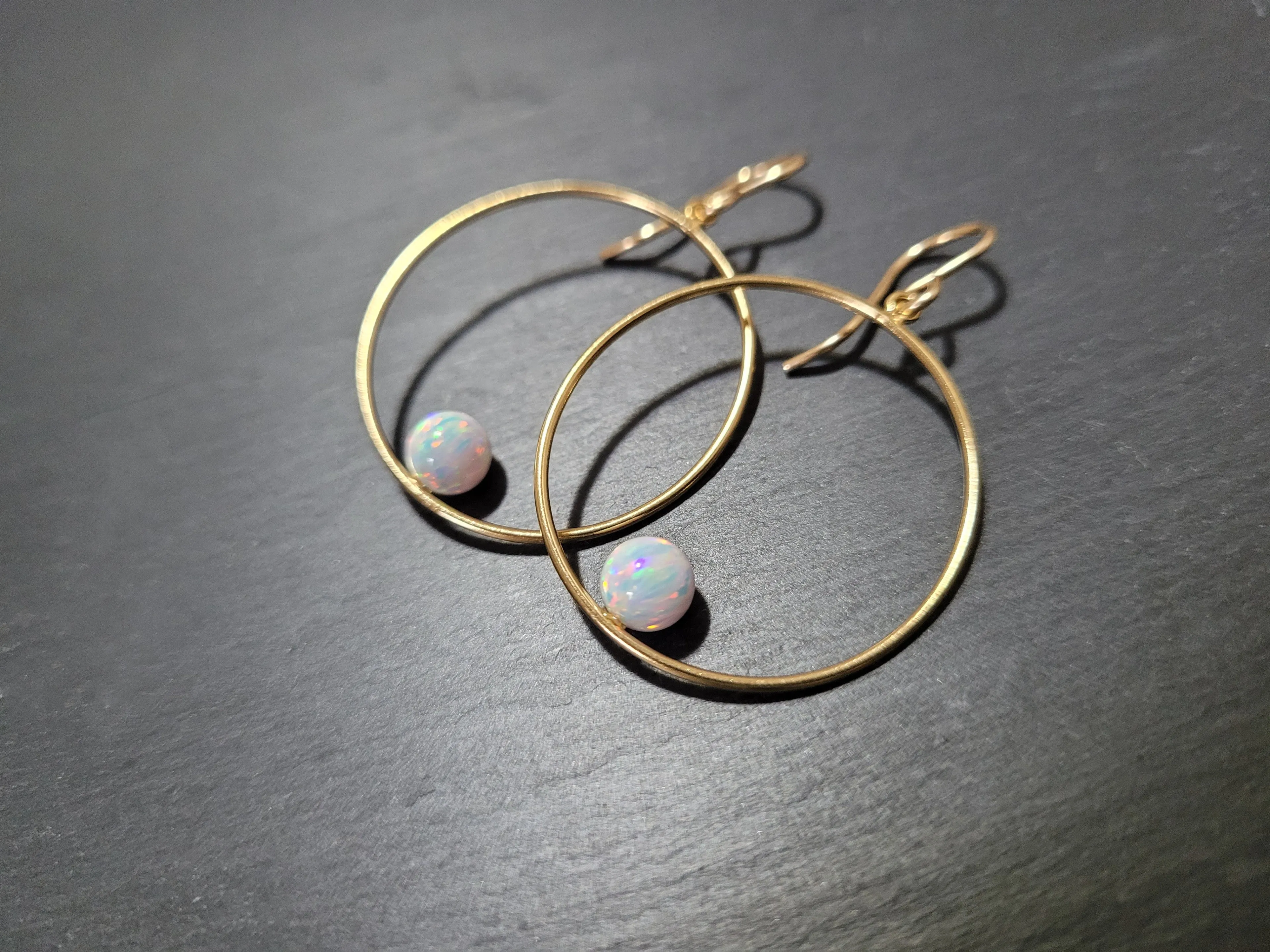 White Opal Hoop Earrings, 1" Hoop Earrings