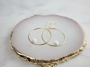 White Opal Hoop Earrings, 1" Hoop Earrings