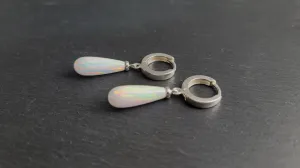 White Opal Hoop Huggie Earrings
