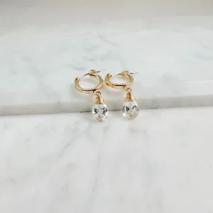 White Topaz Huggie Hoops – April Birthstone Earrings for Women | Sterling Silver Dainty Huggie Earrings