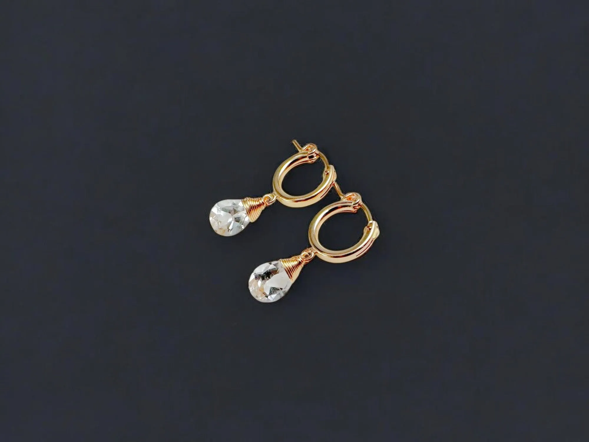 White Topaz Huggie Hoops – April Birthstone Earrings for Women | Sterling Silver Dainty Huggie Earrings